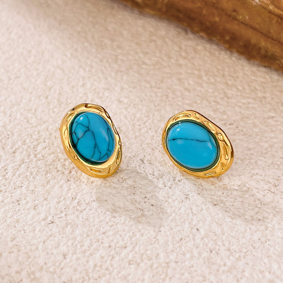 1 par de pendientes de botón de acero inoxidable dorados con diseño geométrico informal de serie simple para mujer Imagen2
