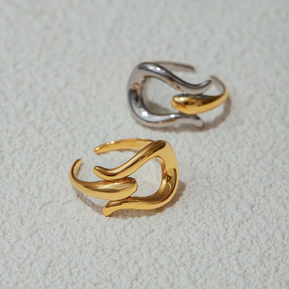 1 Piece Modern Series Personality Geometric Stainless Steel Gold Color Minimalist Rings