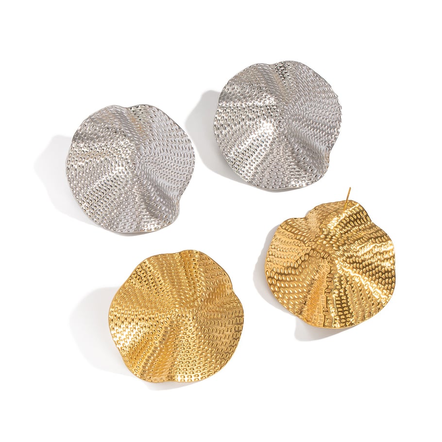 1 paio di orecchini a bottone retrò in acciaio inossidabile color oro Immagine5