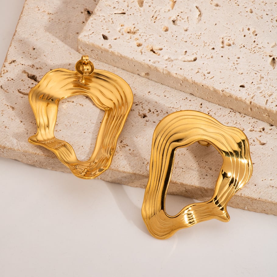 1 paire de boucles d&#39;oreilles à tige décontractées en acier inoxydable couleur or Image5