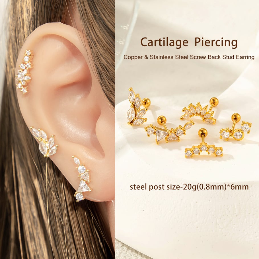 1 Stück Kupfer Gold Farbe Zirkon Piercings Ohrringe Bild4