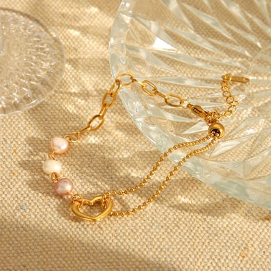 1 Pair Simple Series Sweet Heart Stainless Steel   Gold Color  Natural Stone Women's Chain Bracelets h5 Picture3