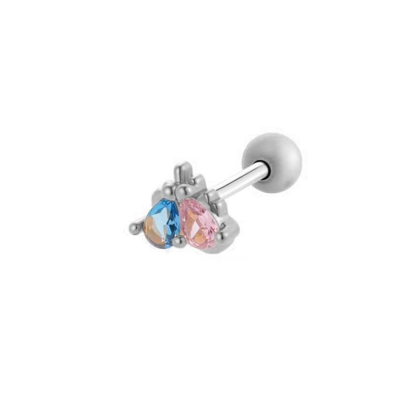 1 Piece Polychrome Heart Copper Gold Color Zircon Women's Piercings Earrings 