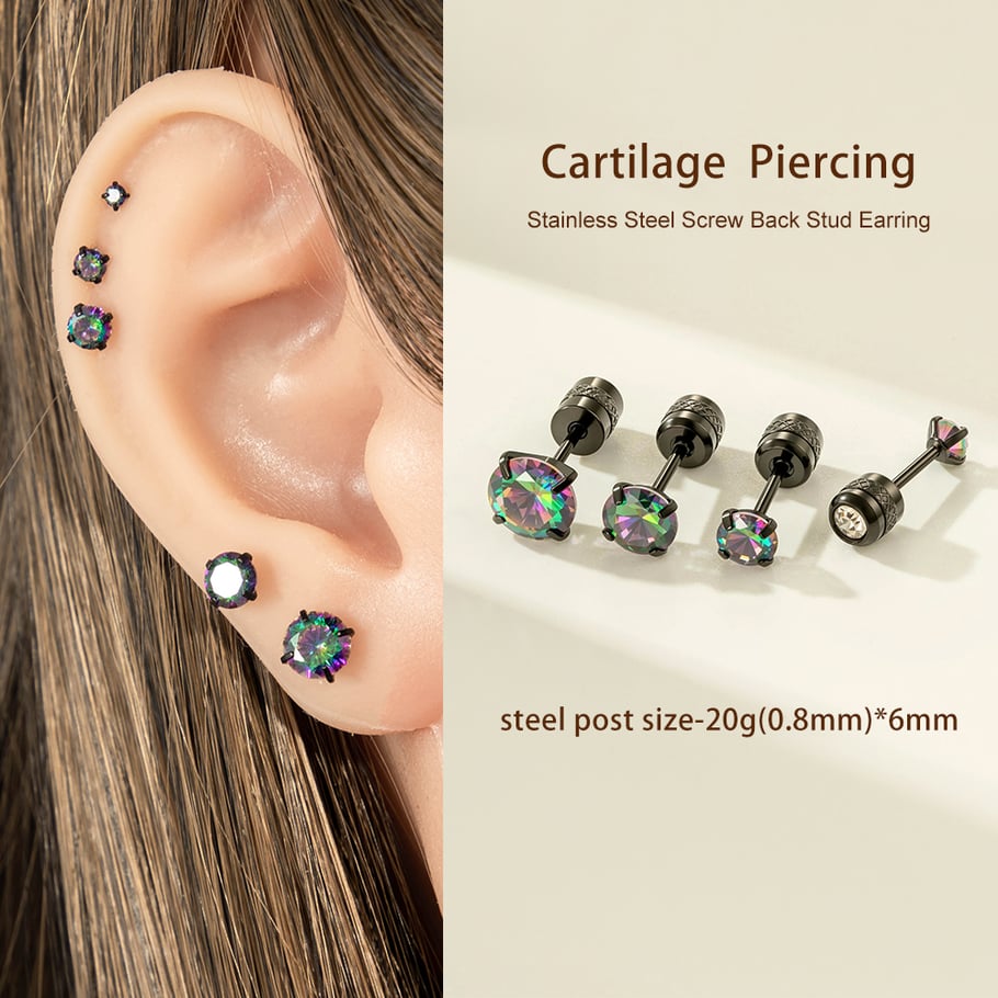 1 Piece Black Annular Stainless Steel Zircon Women's Piercings Earrings Picture5
