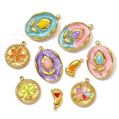 1 pieza de lujosa serie DIY de flores de acero inoxidable color dorado para mujer h5 Imagen3