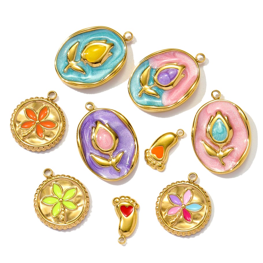 1 pieza de lujosa serie DIY de flores de acero inoxidable color dorado para mujer Imagen3