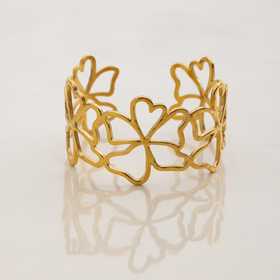 1 Piece Romantic Series Sweet Flower Stainless Steel Gold Color Women's Bangles Picture5