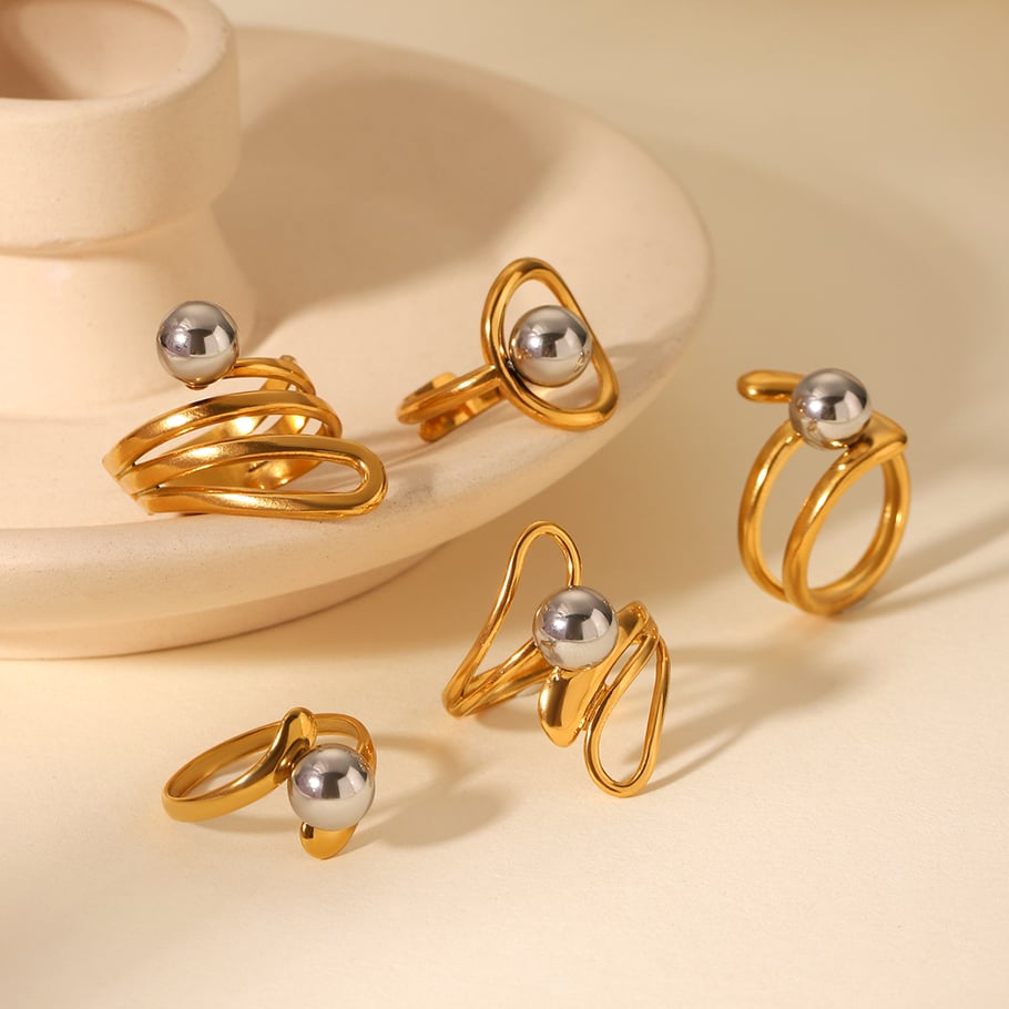 Simple Mixed Color Stainless Steel   Gold Color  Statement Rings Picture6