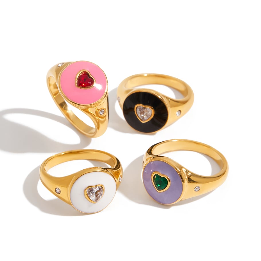1 Stück bunte Herz Edelstahl Gold Farbe Statement Ringe Bild7