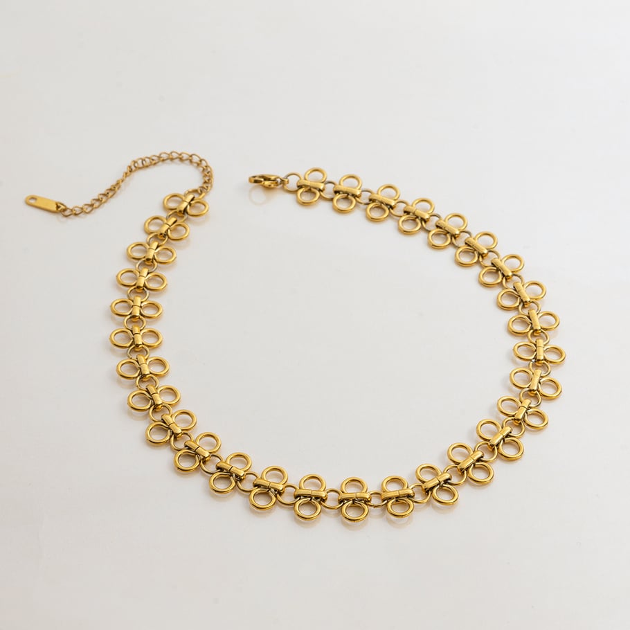 1 paire de colliers à chaîne en acier inoxydable doré pour femme, design original, motif trèfle Image5
