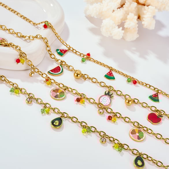 1 Piece Polychrome Fruits Stainless Steel Gold Color Women's Pendant Necklaces 2