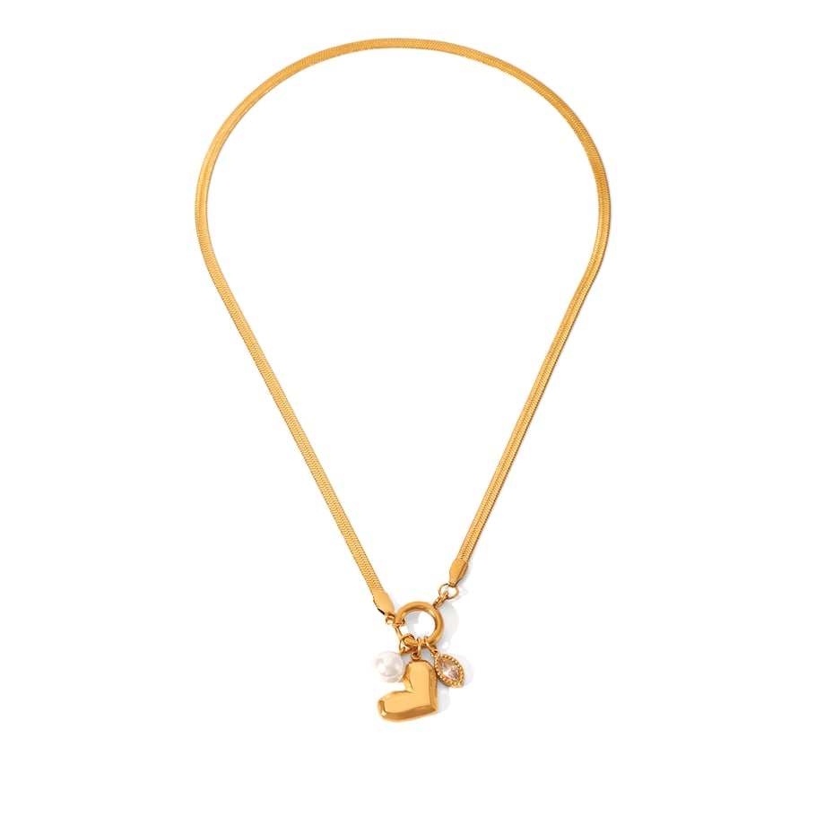 Simple  Daily Flower Stainless Steel Gold Color Pearl Women's Pendant Necklaces 