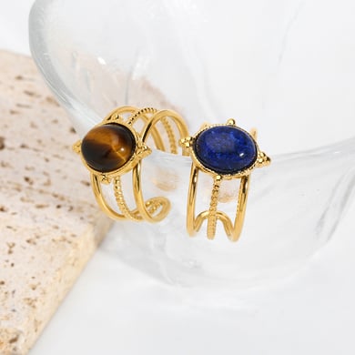 1 anello regolabile in acciaio inossidabile color oro con pietra naturale h5 Immagine3