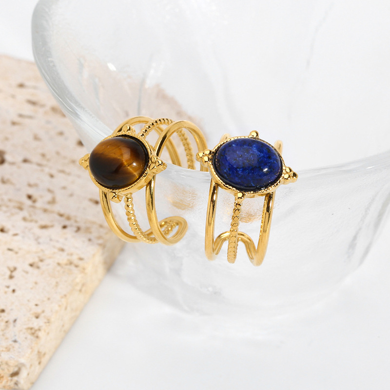 1 anello regolabile in acciaio inossidabile color oro con pietra naturale Immagine3