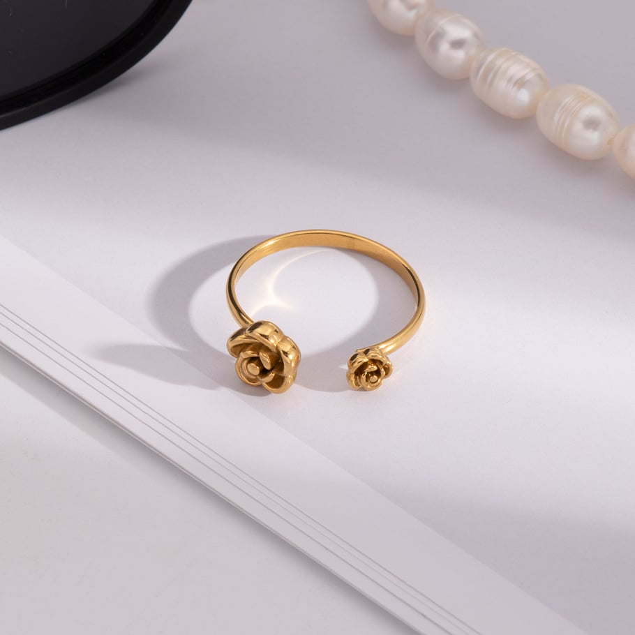 Bague minimaliste en acier inoxydable couleur or Sweet Rose, 1 pièce Image2