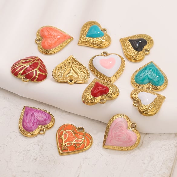1 Piece DIY Colorful Heart Stainless Steel Women's Pendants