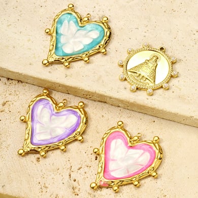 1 Piece Romantic Series DIY Heart Stainless Steel Gold Color Women's Pendants h5 Picture3