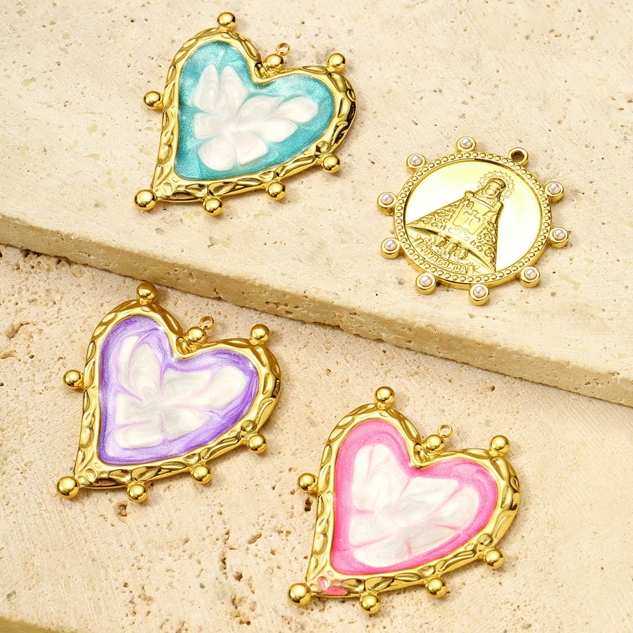 1 Piece Romantic Series DIY Heart Stainless Steel Gold Color Women's Pendants Picture3