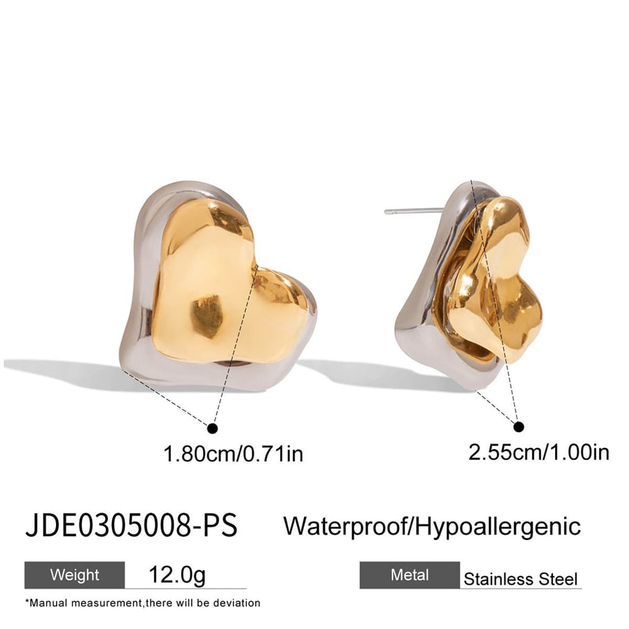 1 Paar einfache Serie Sweet Heart Edelstahl Gold Farbe Damen Ohrstecker Bild2