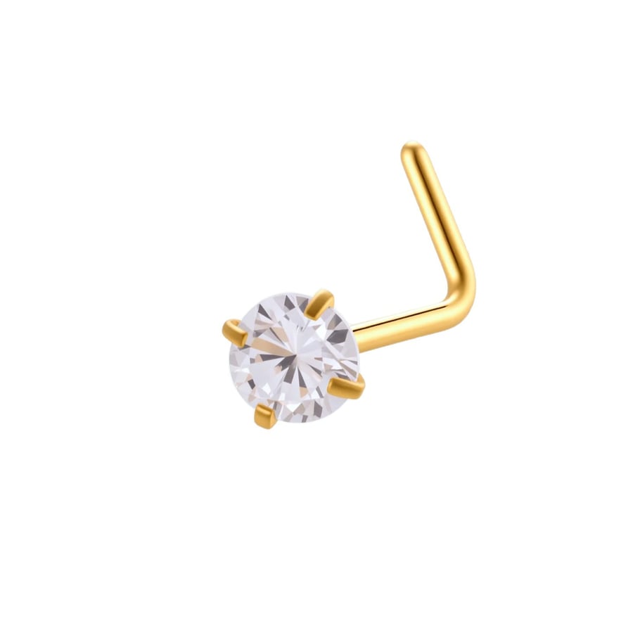 1 Piece Fashionable Heart Stainless Steel Gold Color Zircon Women's Nose Stud 