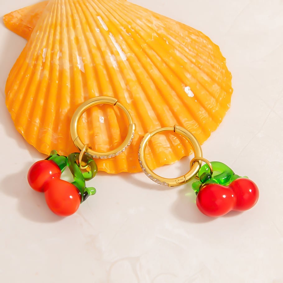 Pendientes de mujer hechos a mano con forma de fruta de la serie romántica Imagen5