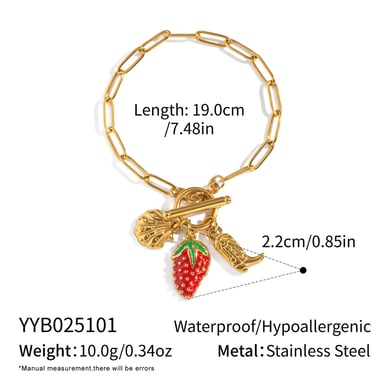 1 Piece Strawberry Stainless Steel Gold Color Charm Bracelet h5 