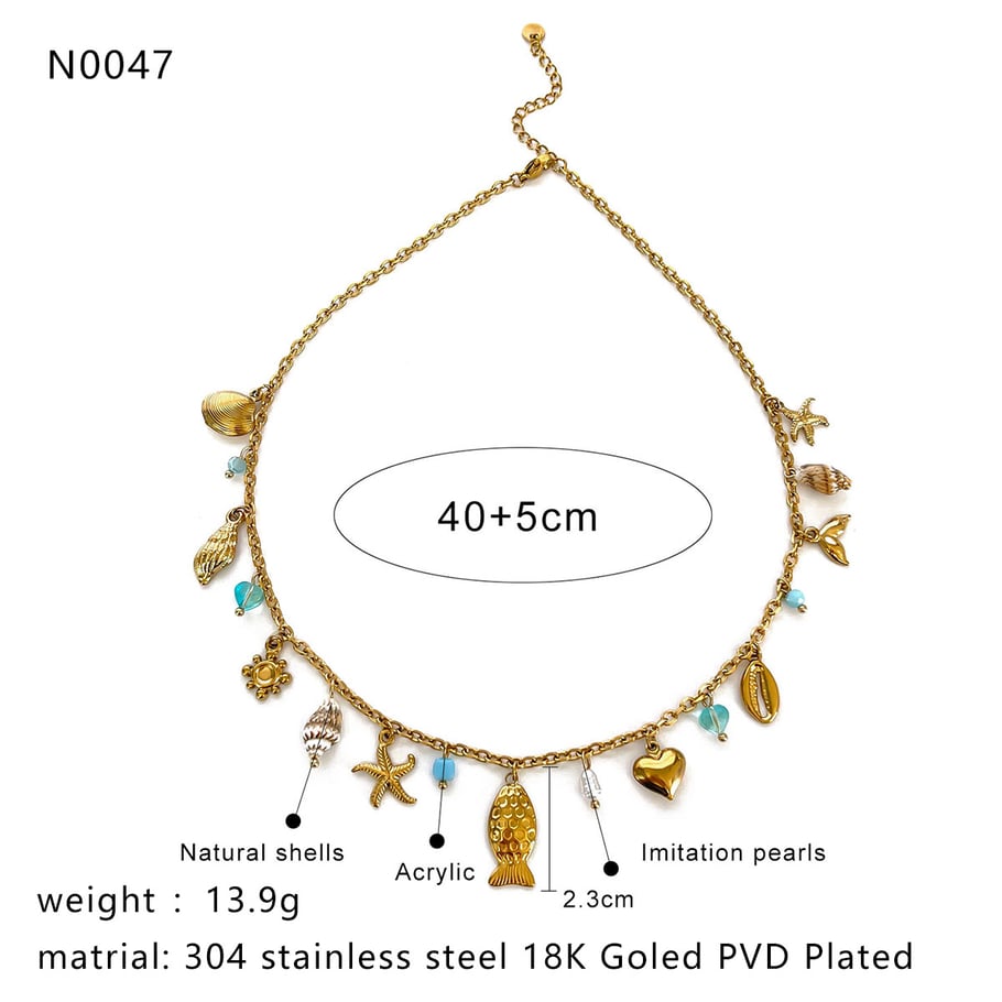 Collana con ciondolo color oro in acciaio inossidabile oceanico da 1 pezzo Immagine2