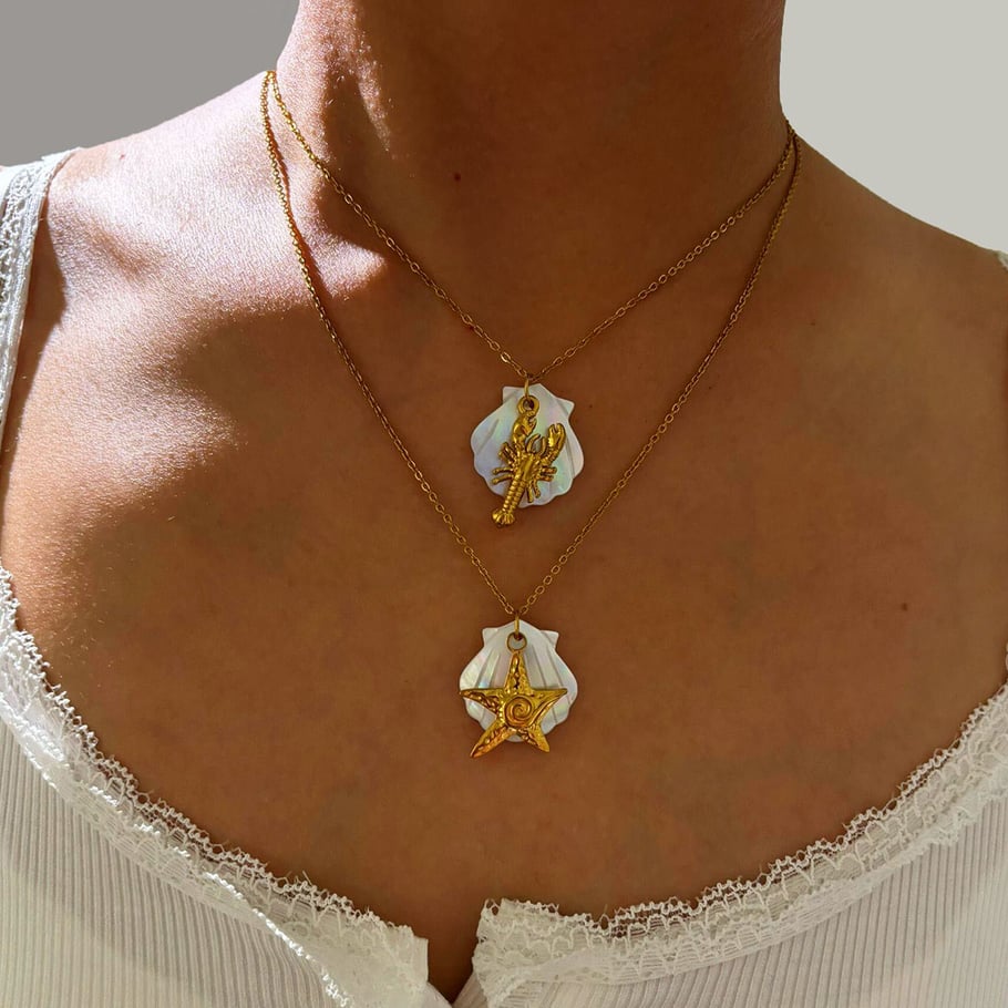 1 collar con colgante de acero inoxidable color dorado Imagen3