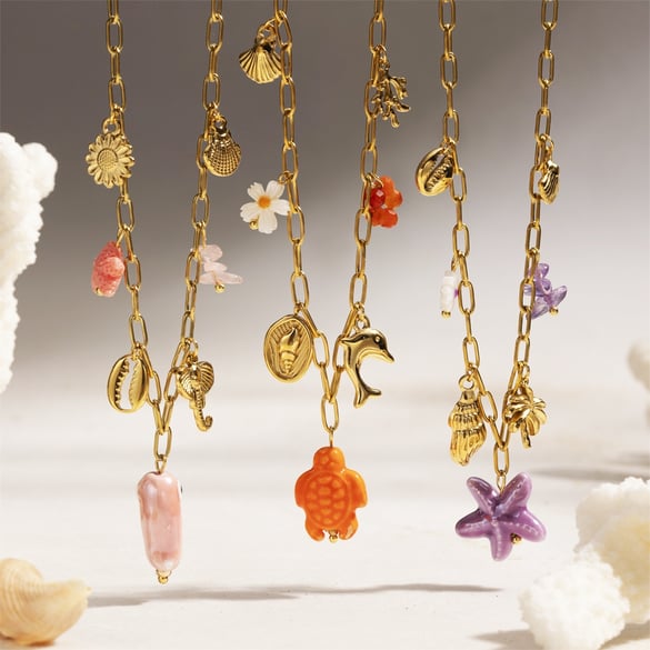 1 Piece Oceanic Stainless Steel Gold Color Pendant Necklaces 2