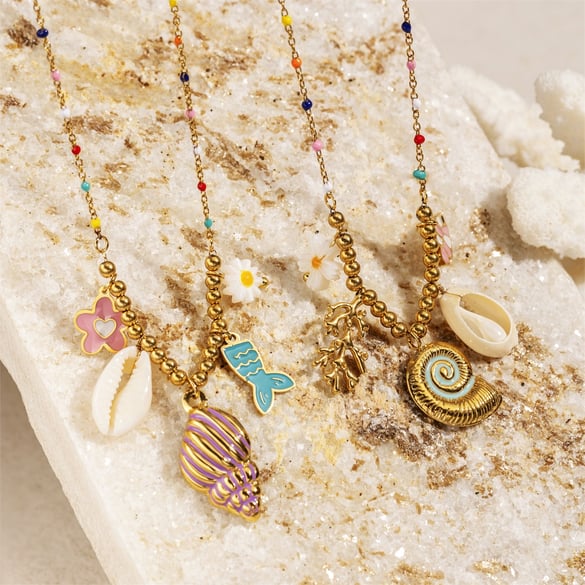 1 Piece Shell Stainless Steel Gold Color Pendant Necklace 2