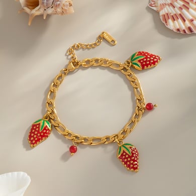1 pezzo di collana con ciondolo in acciaio inossidabile color oro a forma di fragola dolce h5 Immagine4