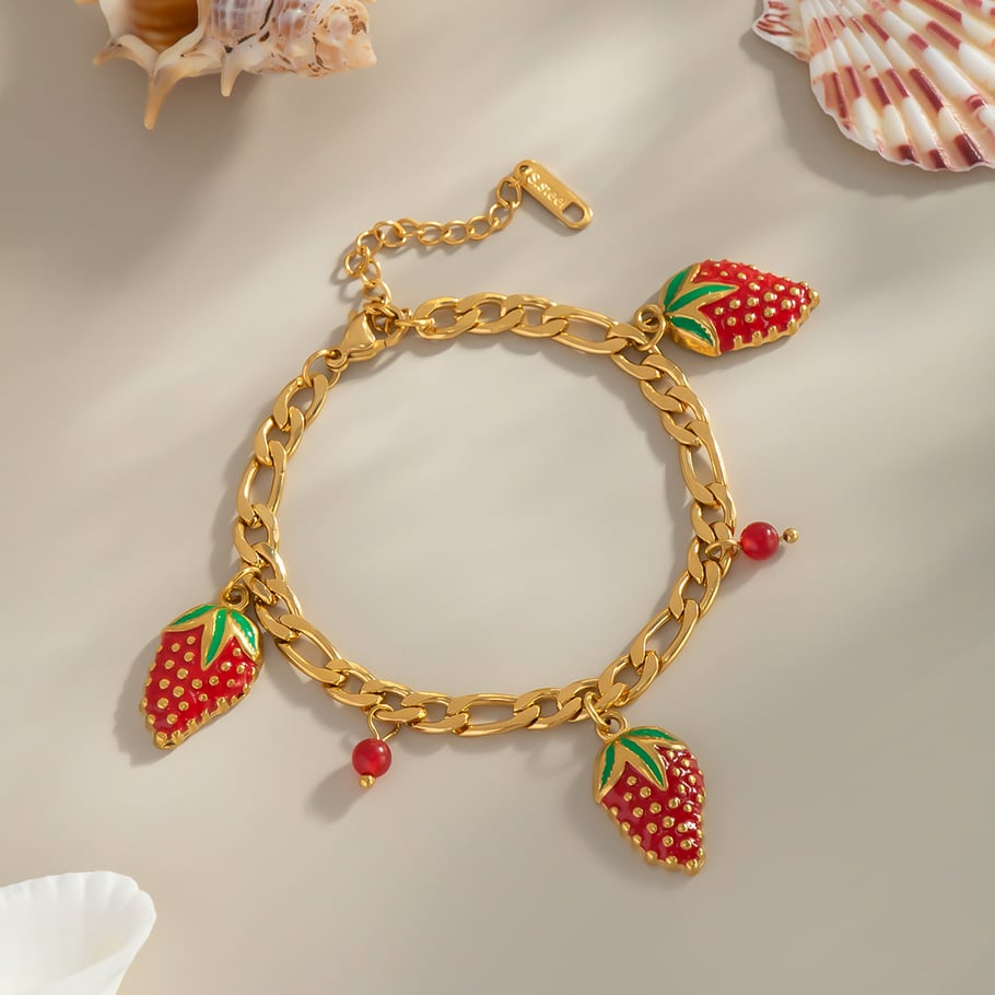 1 pezzo di collana con ciondolo in acciaio inossidabile color oro a forma di fragola dolce Immagine4