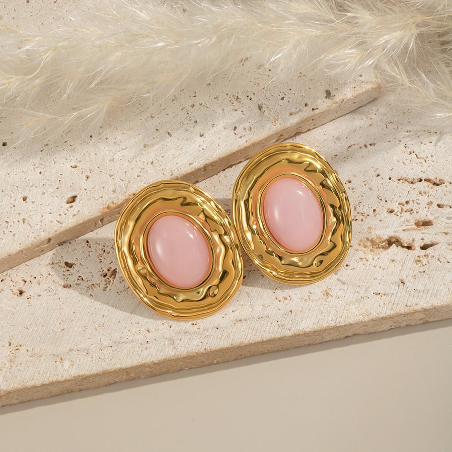 1 Pair Classic Stainless Steel Gold Color Natural Stone Stud Earrings Picture4