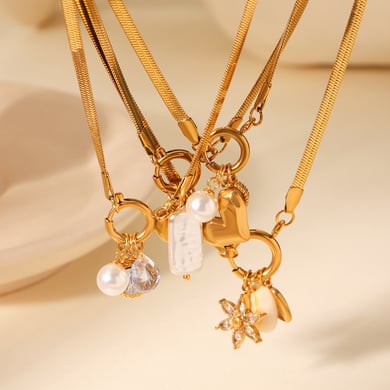 Simple  Daily Flower Stainless Steel Gold Color Pearl Women's Pendant Necklaces h5 Picture3