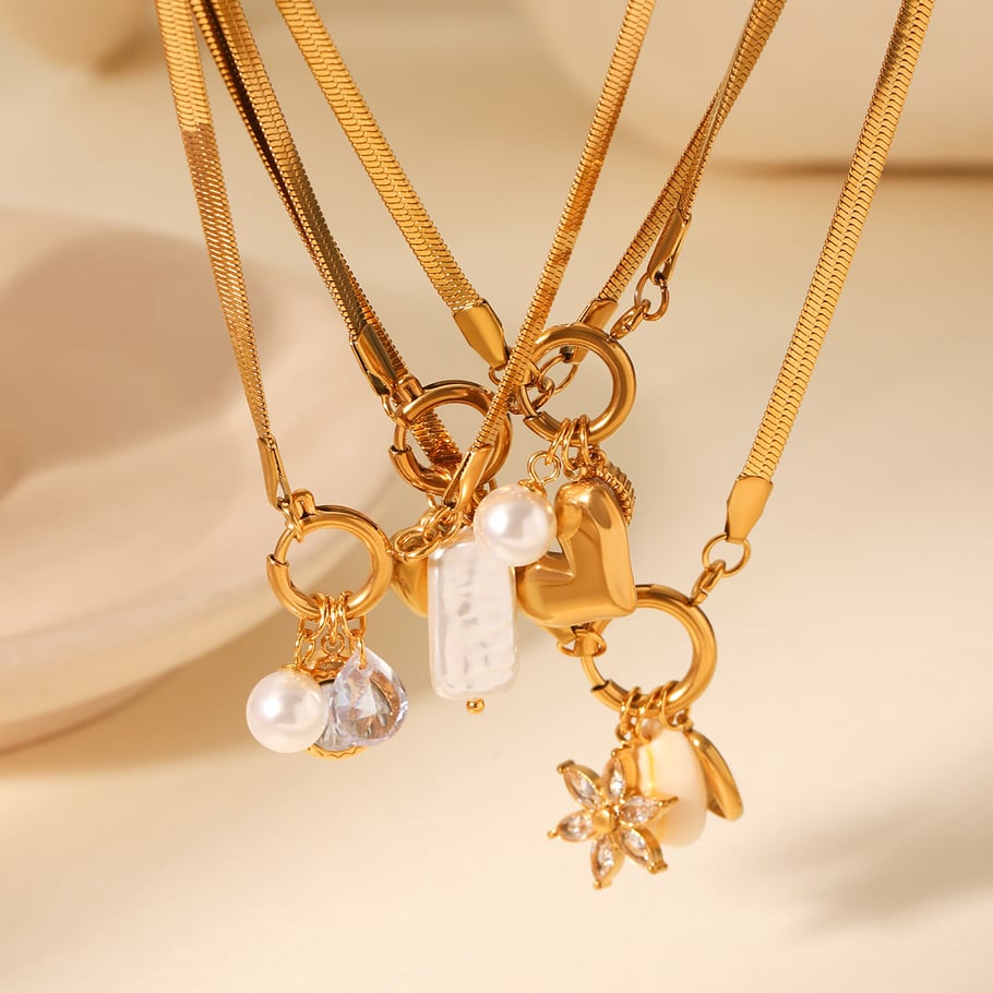 Simple  Daily Flower Stainless Steel Gold Color Pearl Women's Pendant Necklaces Picture3