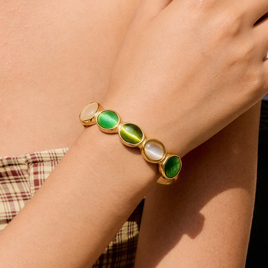 Bracelet élégant ovale en acier inoxydable couleur or pour femme, 1 pièce Image4
