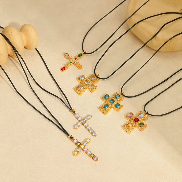 Retro Cross Stainless Steel  Gold Color Women's Pendant Necklaces 2