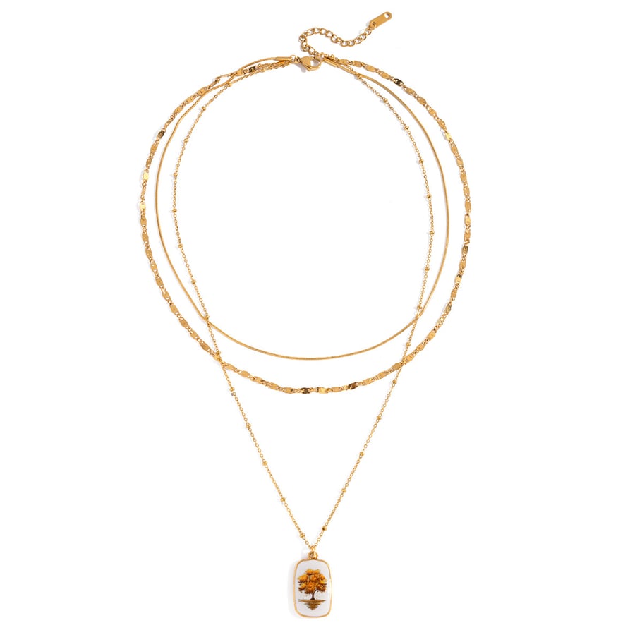 1 Piece Retro Tree Stainless Steel Gold Color Women's Pendant Necklaces 