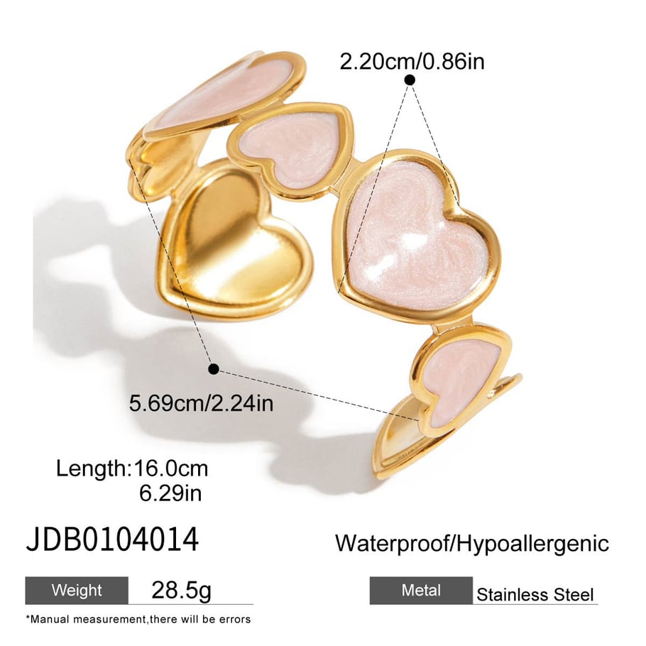 1 Piece Romantic Series Pink Heart Stainless Steel Gold Color Women's Bangles Picture2