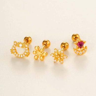 1 Piece Cat Shape Copper Gold Color Zircon Women's Piercings Earrings h5 Picture4