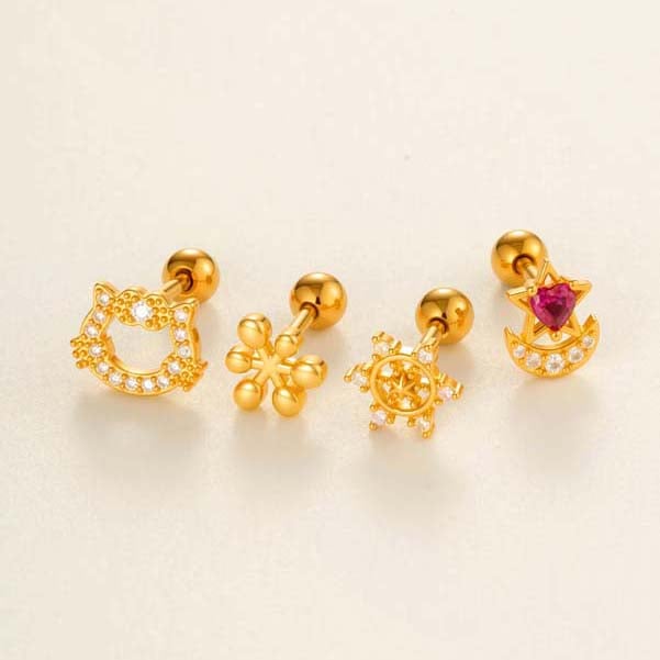 1 Piece Cat Shape Copper Gold Color Zircon Women's Piercings Earrings Picture4