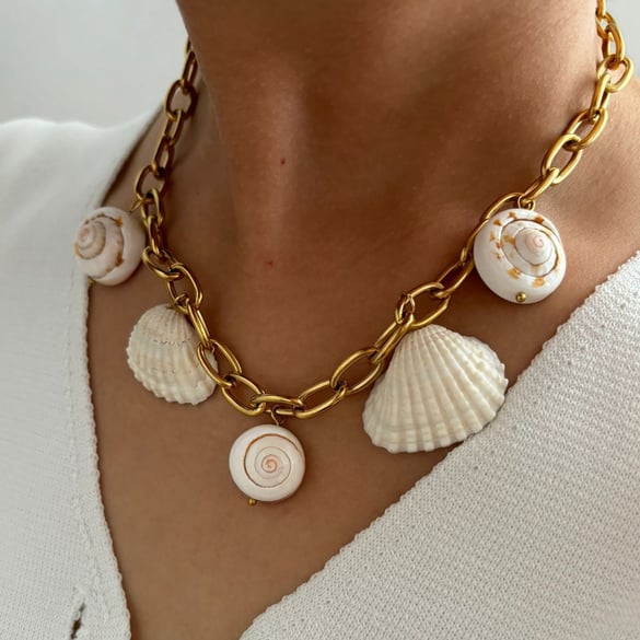 1 Piece Shell Stainless Steel Gold Color Pendant Necklace 2