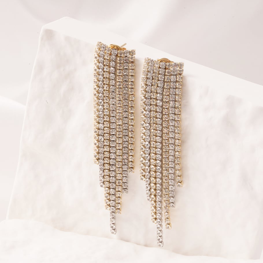1 paire de boucles d&#39;oreilles pendantes classiques à pampilles en acier inoxydable couleur or pour femme, série luxueuse Image5