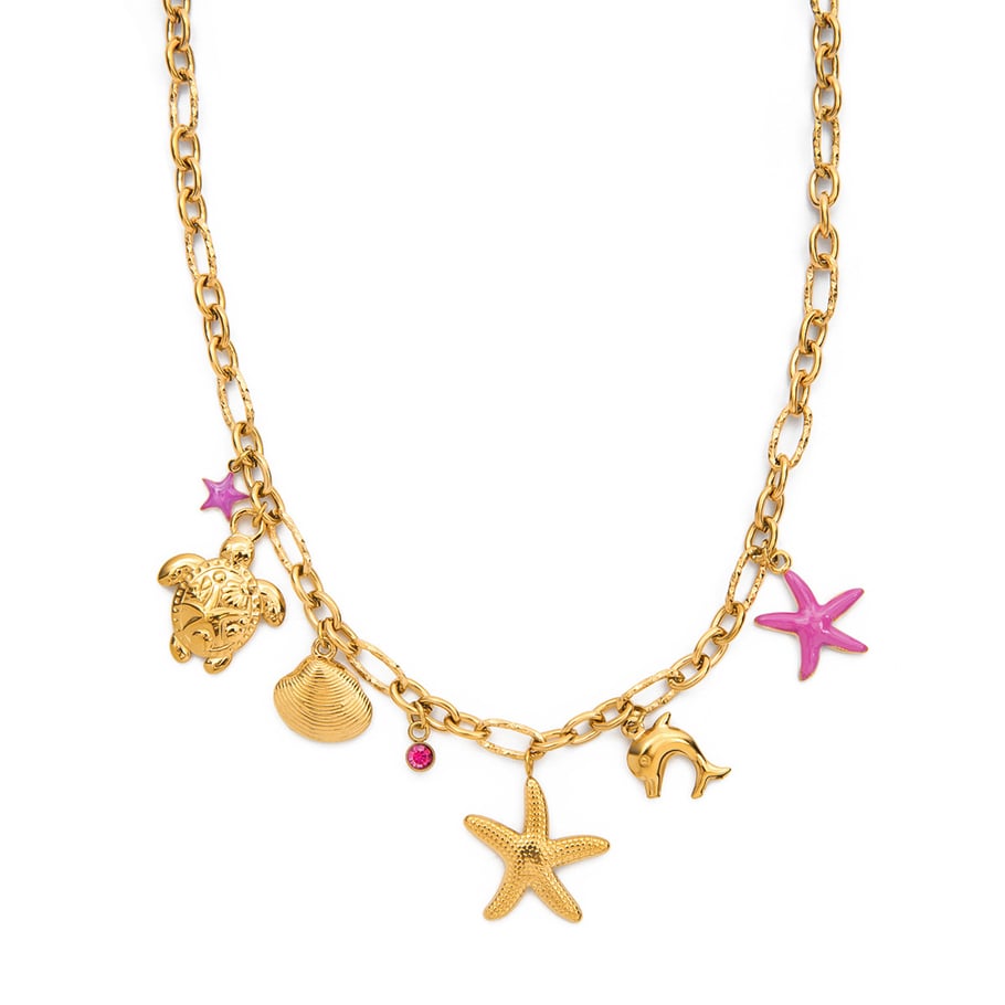 Collier avec pendentif en acier inoxydable doré pour femme, motif organisme marin, 1 pièce 