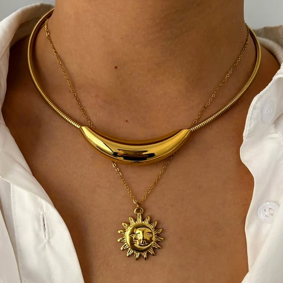 1 Piece Sun Face Stainless Steel Gold Color Pendant Necklace 2