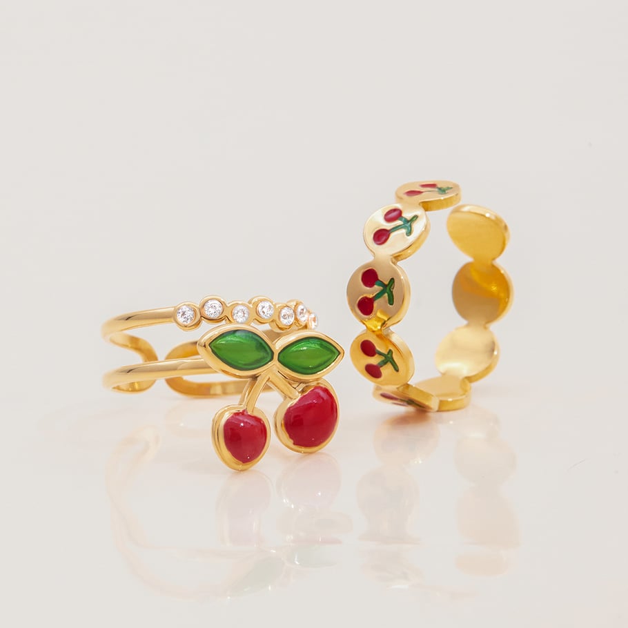 Bague de déclaration en acier inoxydable couleur or cerise 1 pièce Image4