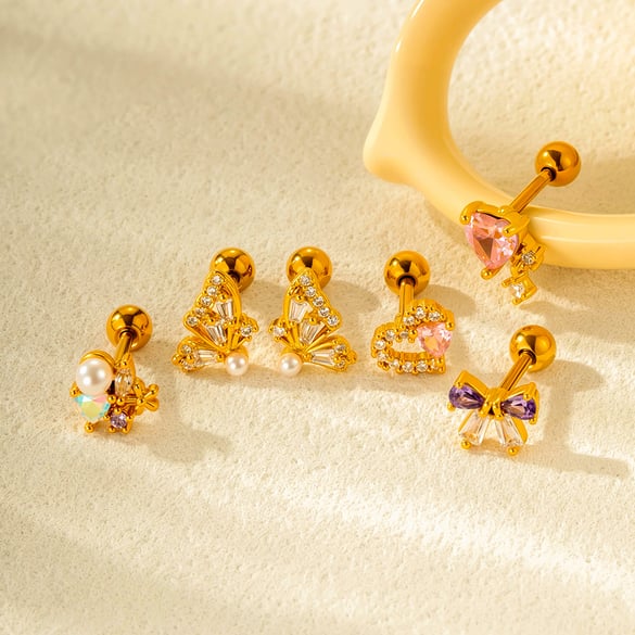 Pendientes de mariposa de acero y titanio con circonitas para mujer (1 unidad)