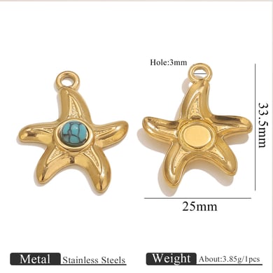 1 Piece DIY Starfish Natural Stone Stainless Steel Women's Pendants h5 