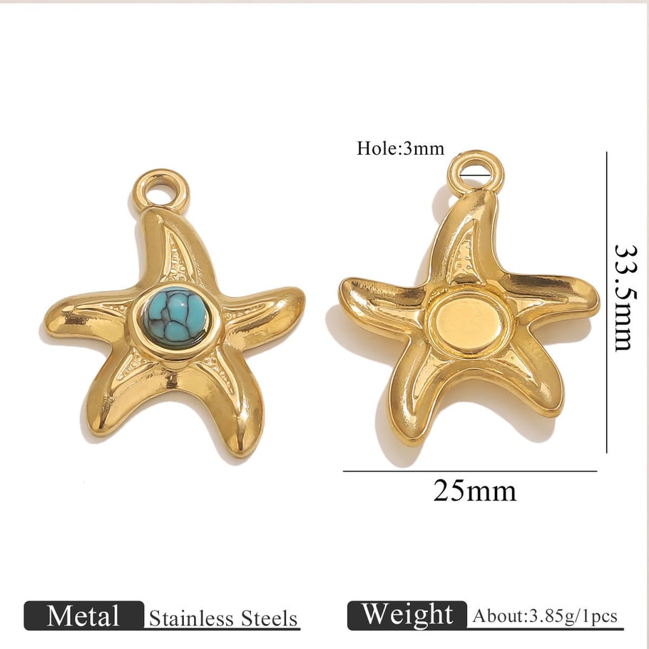 1 Piece DIY Starfish Natural Stone Stainless Steel Women's Pendants 