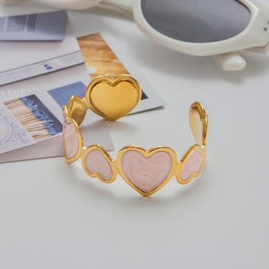 1 Piece Romantic Series Pink Heart Stainless Steel Gold Color Women's Bangles h5 Picture7